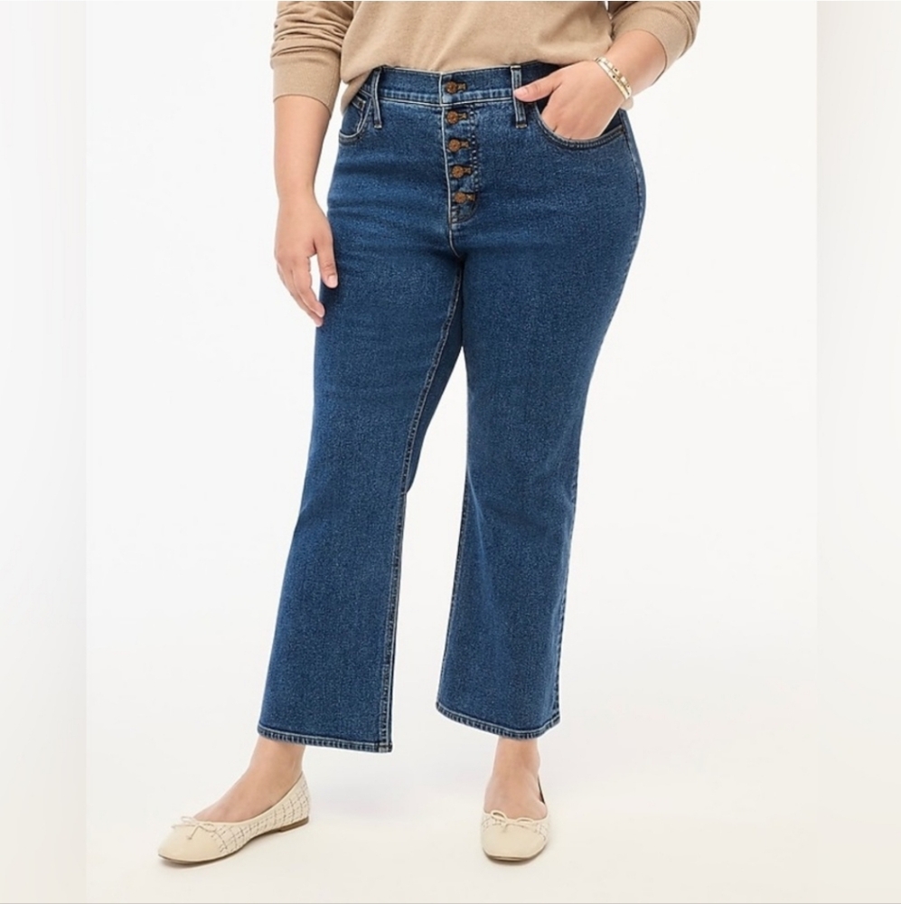 J. Crew Mid-Rise Flare Cropped Jeans Button Front